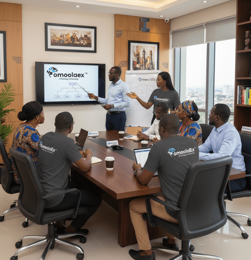 OmoolaEx consulting team collaborating on digital strategy